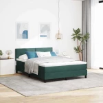 vidaXL Κρεβάτι Box Spring με Στρώμα & LED Σκούρο Πράσινο 140x190 εκ Βαμβακερό