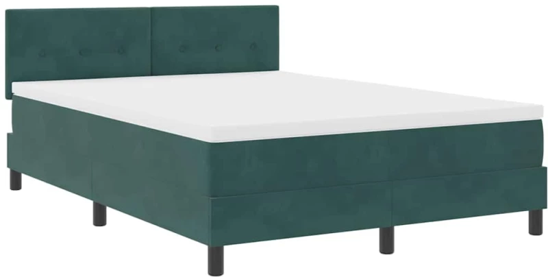 vidaXL Κρεβάτι Box Spring με Στρώμα & LED Σκούρο Πράσινο 140x190 εκ Βαμβακερό
