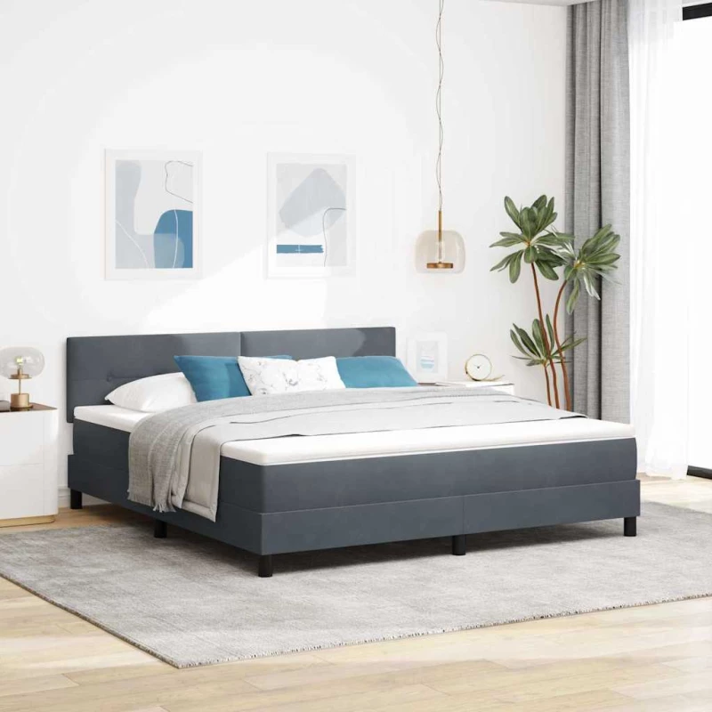 Κρεβάτι Box Spring με Στρώμα & LED vidaXL Σκούρο Γκρι 180x200 εκ Βελούδο
