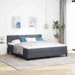 Κρεβάτι Box Spring με Στρώμα & LED vidaXL Σκούρο Γκρι 180x200 εκ Βελούδο