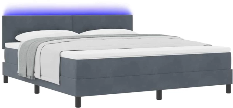 Κρεβάτι Box Spring με Στρώμα & LED vidaXL Σκούρο Γκρι 180x200 εκ Βελούδο