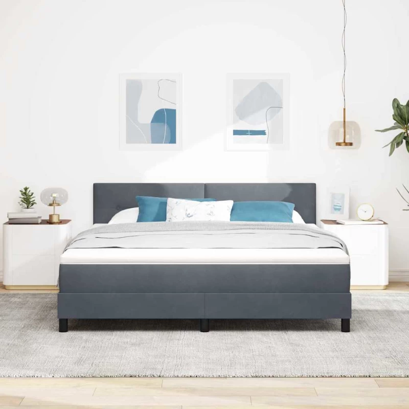Κρεβάτι Box Spring με Στρώμα & LED vidaXL Σκούρο Γκρι 180x200 εκ Βελούδο