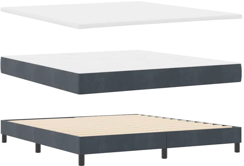 Κρεβάτι Box Spring με Στρώμα & LED vidaXL Σκούρο Γκρι 180x200 εκ Βελούδο