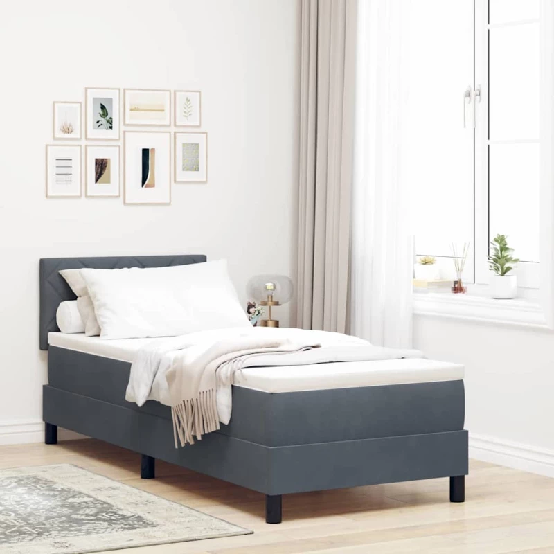 Κρεβάτι Box Spring με Στρώμα & LED σε Σκούρο Γκρι 80x200 εκ. Βελούδο