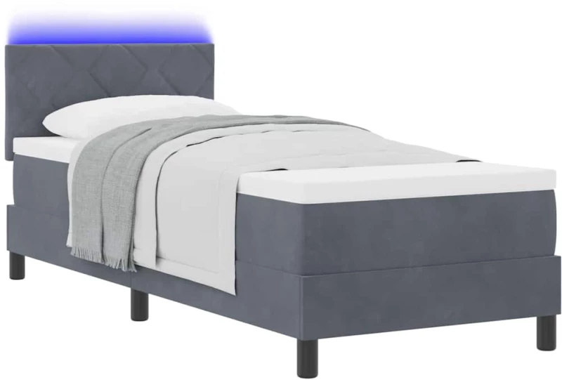 Κρεβάτι Box Spring με Στρώμα & LED σε Σκούρο Γκρι 80x200 εκ. Βελούδο