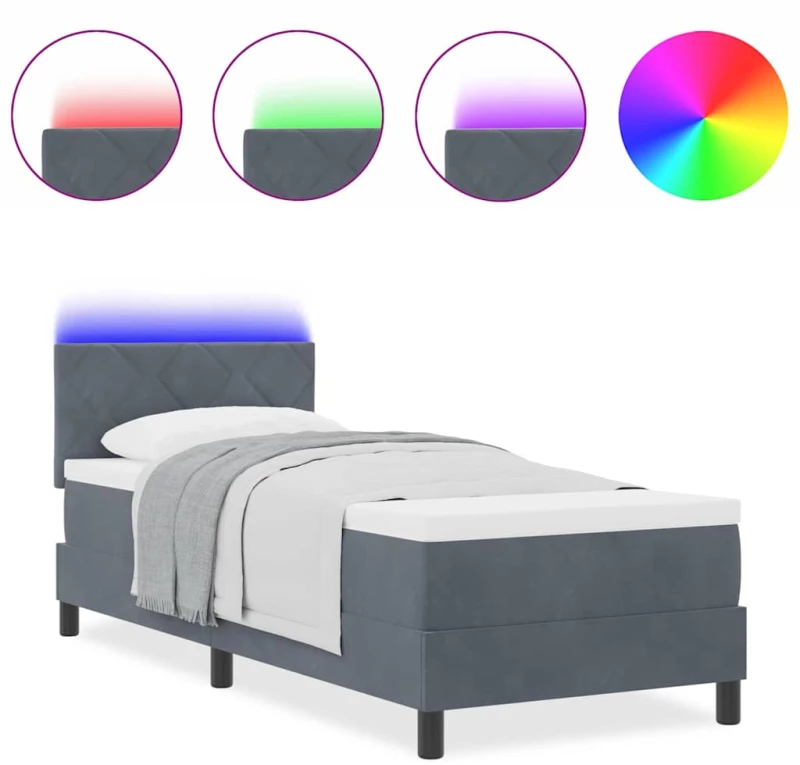 Κρεβάτι Box Spring με Στρώμα & LED σε Σκούρο Γκρι 80x200 εκ. Βελούδο