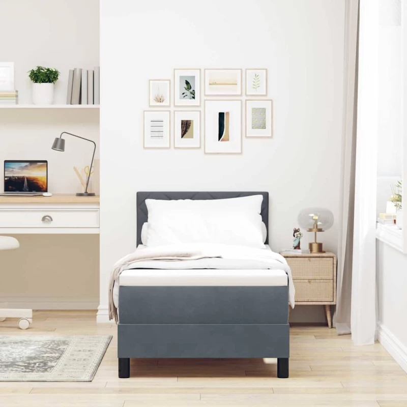 Κρεβάτι Box Spring με Στρώμα & LED σε Σκούρο Γκρι 80x200 εκ. Βελούδο