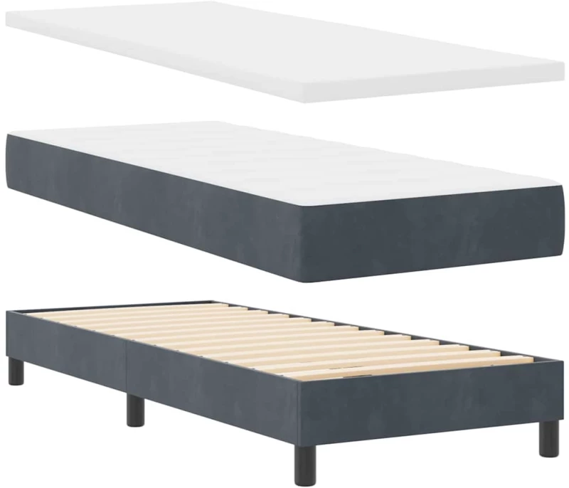 Κρεβάτι Box Spring με Στρώμα & LED σε Σκούρο Γκρι 80x200 εκ. Βελούδο