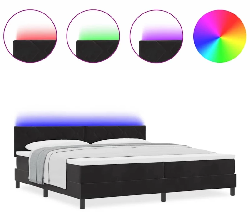vidaXL Κρεβάτι με Στρώμα και LED Μαύρο 200x200 εκ Βελούδο