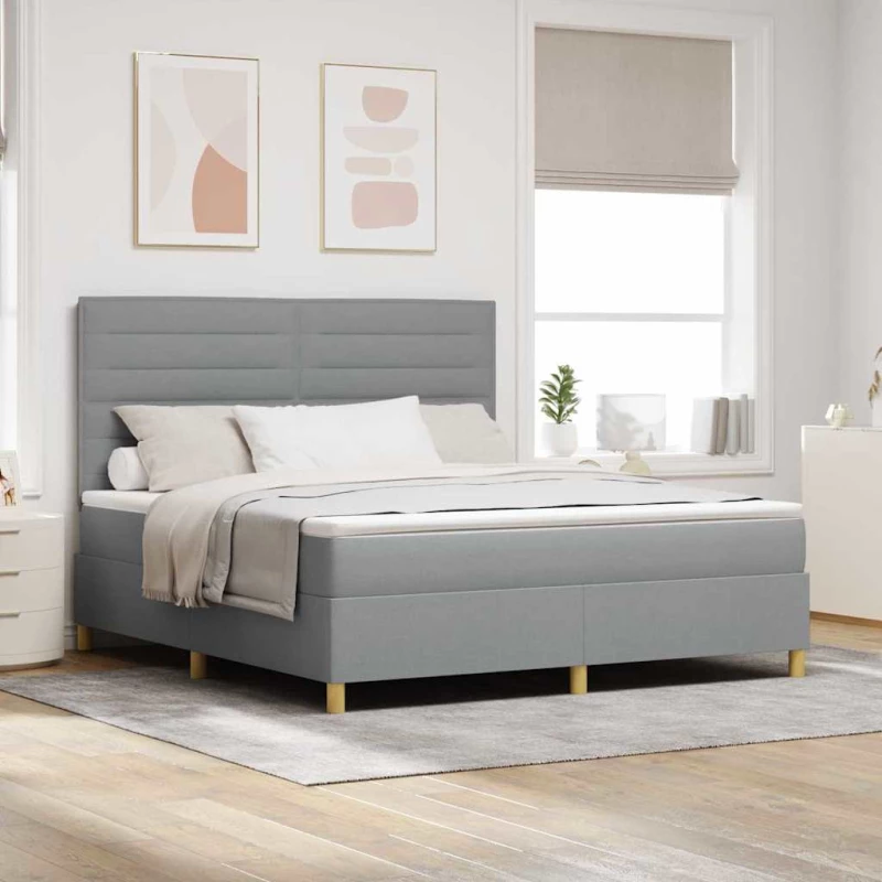 vidaXL Κρεβάτι Box Spring με Στρώμα & LED Γκρι 180x200 εκ. Ύφασμα