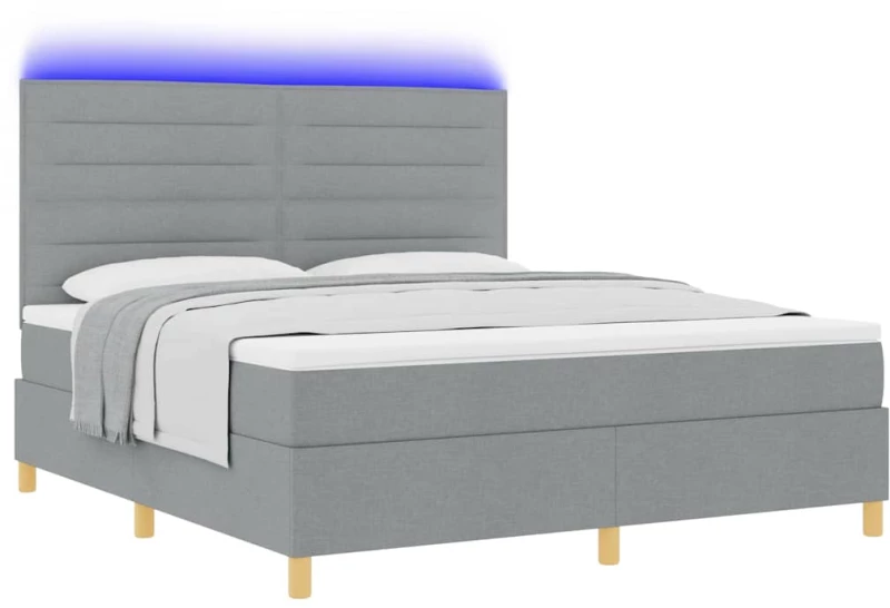 vidaXL Κρεβάτι Box Spring με Στρώμα & LED Γκρι 180x200 εκ. Ύφασμα
