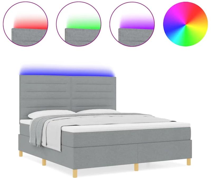 vidaXL Κρεβάτι Box Spring με Στρώμα & LED Γκρι 180x200 εκ. Ύφασμα