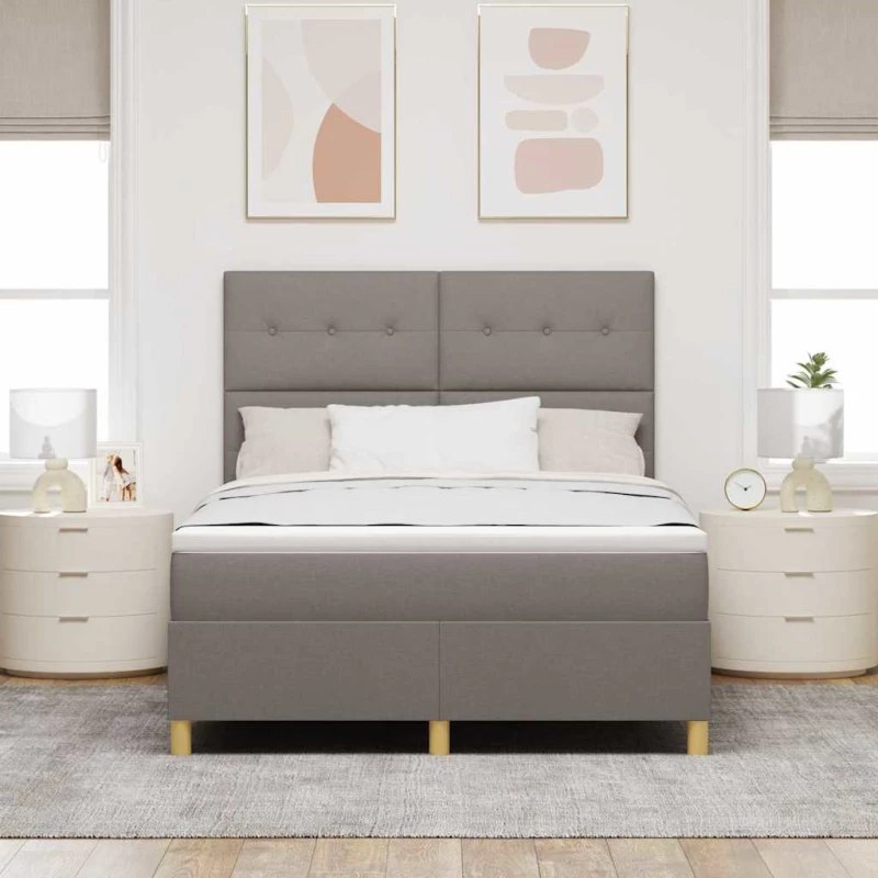 vidaXL Κρεβάτι με Στρώμα & LED Ταμπακί 140x190 εκ Υφασμάτινο