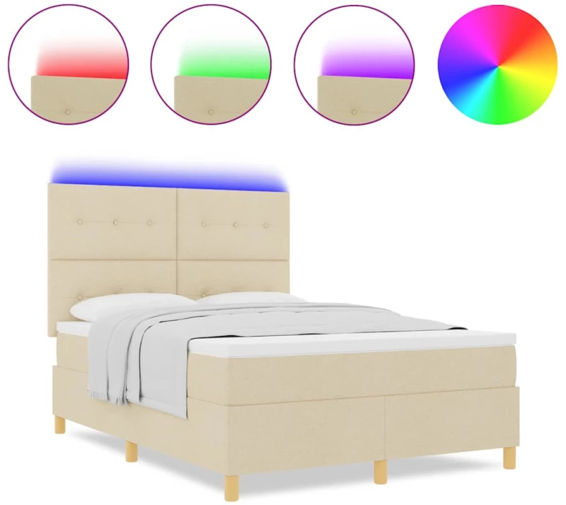vidaXL Κρεβάτι με Στρώμα & LED Κρεμ 140x200 εκ. Υφασμάτινο