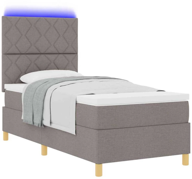 vidaXL Κρεβάτι με βάση με Στρώμα & LED καφέ 90x190 εκ. ύφασμα