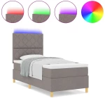 vidaXL Κρεβάτι με βάση με Στρώμα & LED καφέ 90x190 εκ. ύφασμα