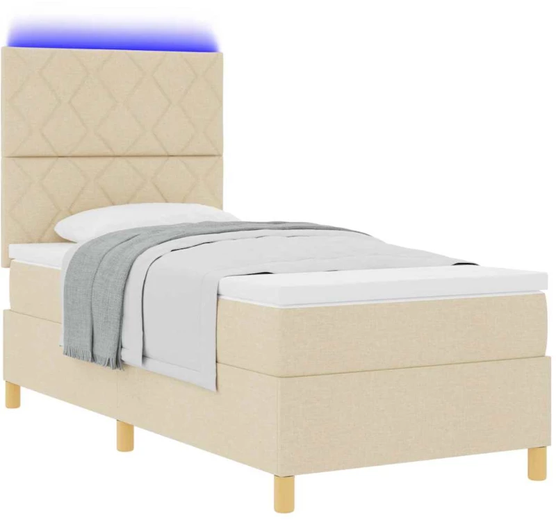 vidaXL Κρεβάτι με Στρώμα & LED Κρεμ 90x200 εκ. Υφασμάτινο