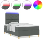 vidaXL Κρεβάτι Box Spring της με στρώμα & LED σκούρο γκρι 120x200 εκ. ύφασμα