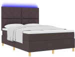 vidaXL Κρεβάτι με Στρώμα & LED Σκούρο Καφέ 140x190 εκ Ύφασμα