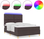 vidaXL Κρεβάτι με Στρώμα & LED Σκούρο Καφέ 140x190 εκ Ύφασμα