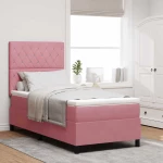vidaXL Κρεβάτι Box Spring με Μαξιλάρι & LED Ροζ 90x190 εκ Βελούδινο