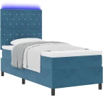 vidaXL Κρεβάτι Box Spring με Στρώμα & LED Σκούρο Μπλε 90x200 εκ Βελούδο