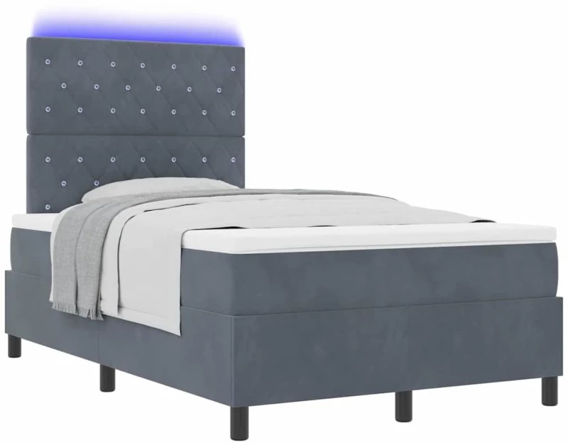 vidaXL Κρεβάτι Box Spring με Στρώμα & LED Σκούρο Γκρι 120x200 εκ Βελούδο