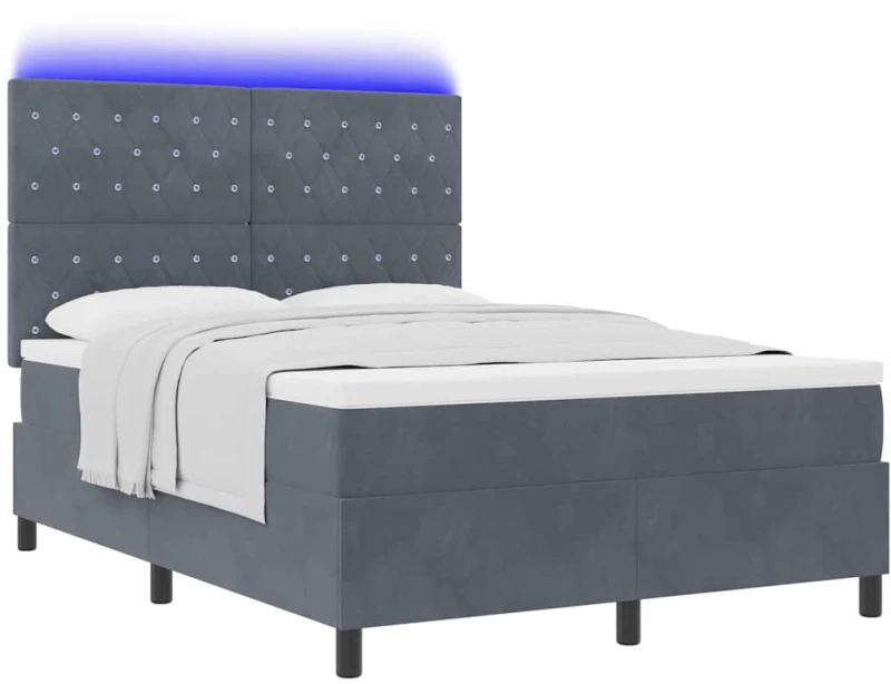 Κρεβάτι Box Spring με Στρώμα & LED VidaXL Σκούρο Γκρι 160x200 εκ Βελούδο