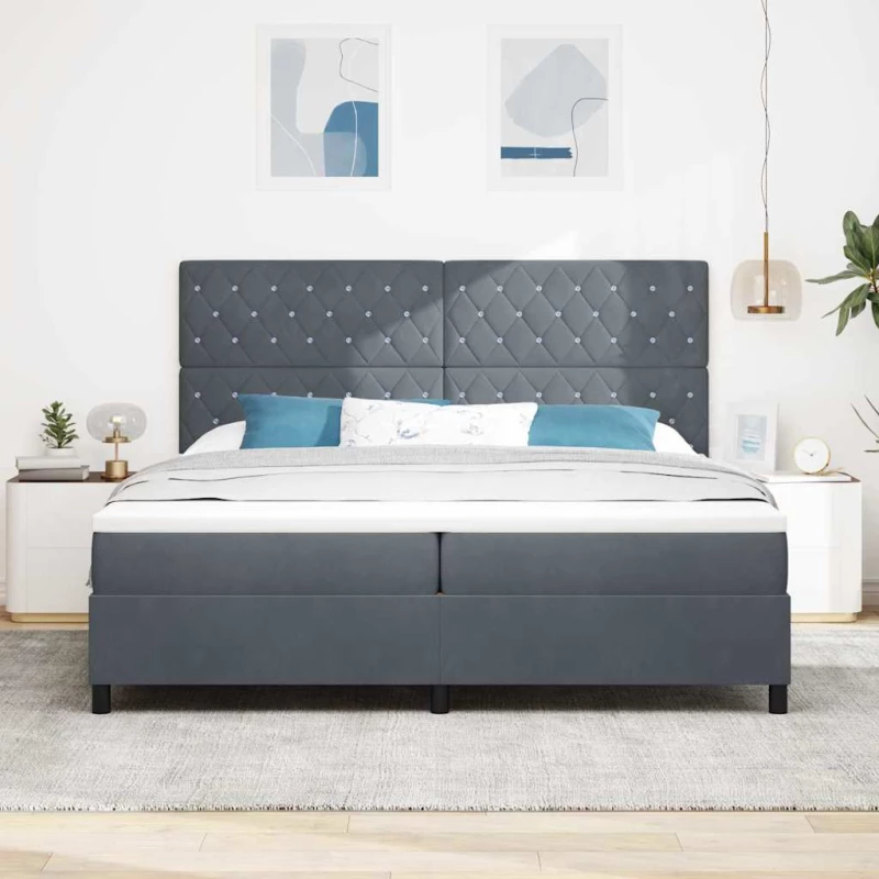vidaXL Κρεβάτι με Στρώμα & LED Γκρίζο Σκούρο 200x200 cm Βελούδο