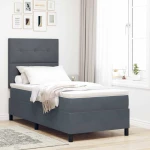 vidaXL Κρεβάτι Box Spring με Στρώμα & LED Σκούρο Γκρι 100x200 εκ Βελούδο