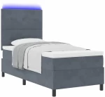 vidaXL Κρεβάτι Box Spring με Στρώμα & LED Σκούρο Γκρι 100x200 εκ Βελούδο