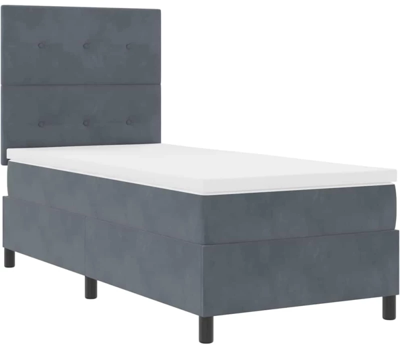 vidaXL Κρεβάτι Box Spring με Στρώμα & LED Σκούρο Γκρι 100x200 εκ Βελούδο