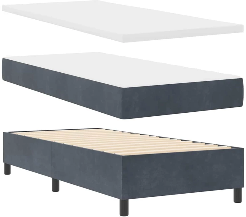 vidaXL Κρεβάτι Box Spring με Στρώμα & LED Σκούρο Γκρι 100x200 εκ Βελούδο