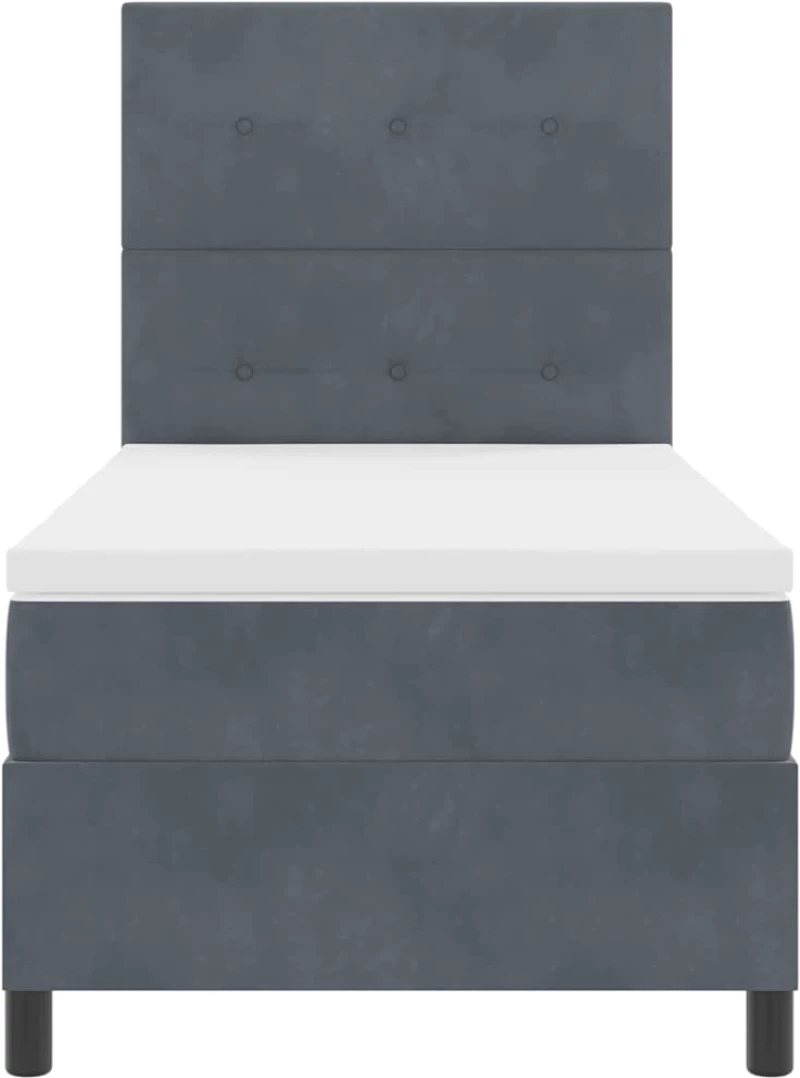 vidaXL Κρεβάτι Box Spring με Στρώμα & LED Σκούρο Γκρι 100x200 εκ Βελούδο