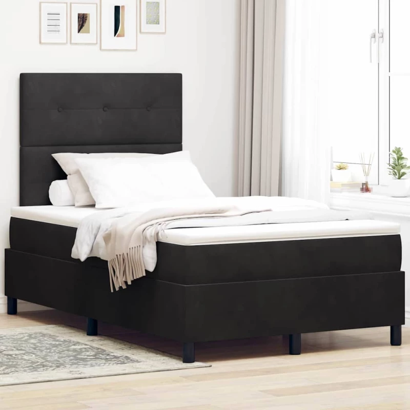 κρεβάτι Box Spring με στρώμα και LED μαύρο 120x200 εκ. βελούδο