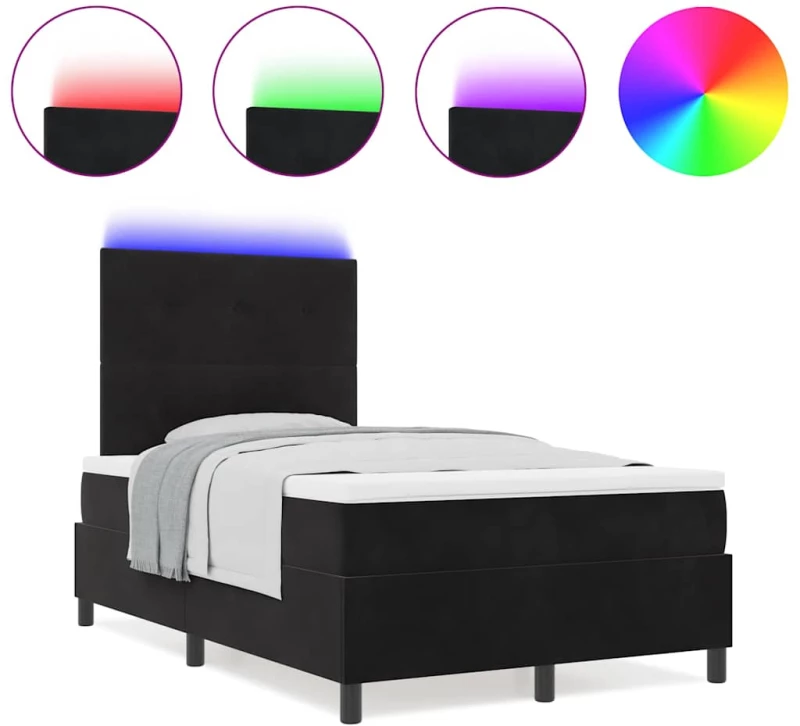 κρεβάτι Box Spring με στρώμα και LED μαύρο 120x200 εκ. βελούδο