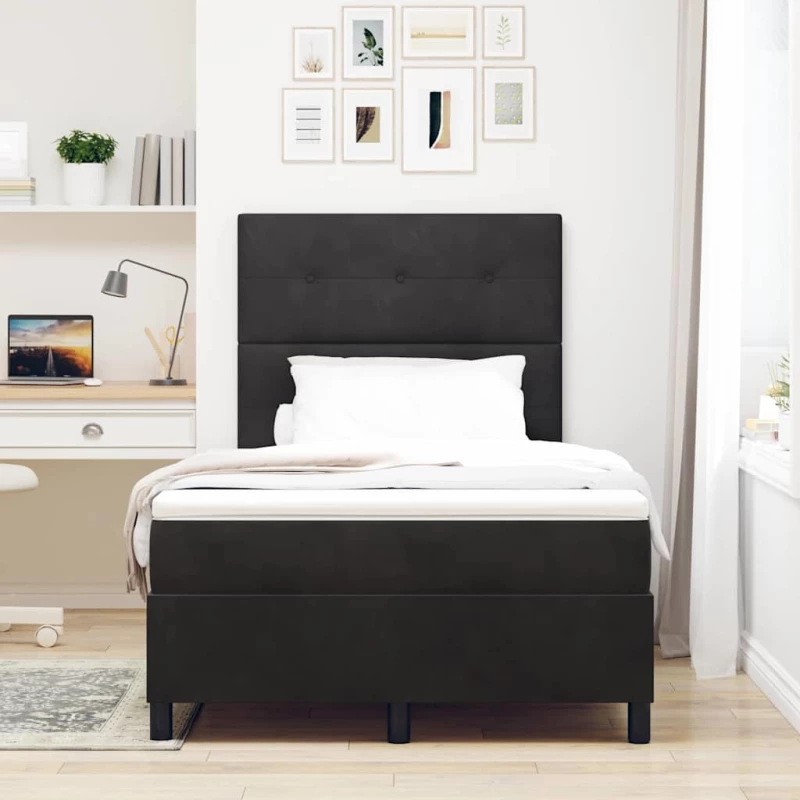 κρεβάτι Box Spring με στρώμα και LED μαύρο 120x200 εκ. βελούδο