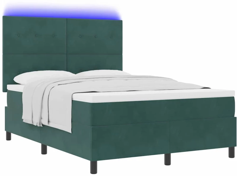 κρεβάτι box spring vidaXL με στρώμα & LED Σκούρο Πράσινο 140x190 εκ Βελούδο