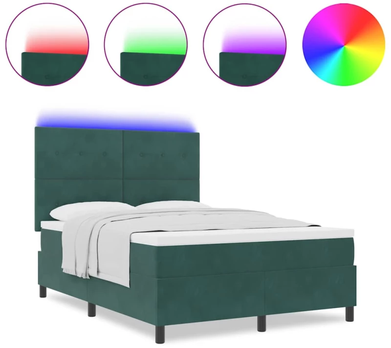 κρεβάτι box spring vidaXL με στρώμα & LED Σκούρο Πράσινο 140x190 εκ Βελούδο