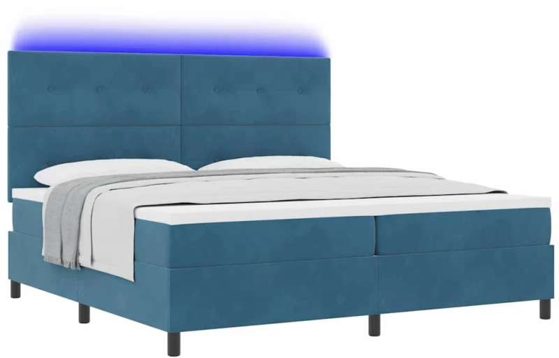 vidaXL Κρεβάτι με Στρώμα & LED Σκούρο Μπλε 200x200 εκ Βελούδο