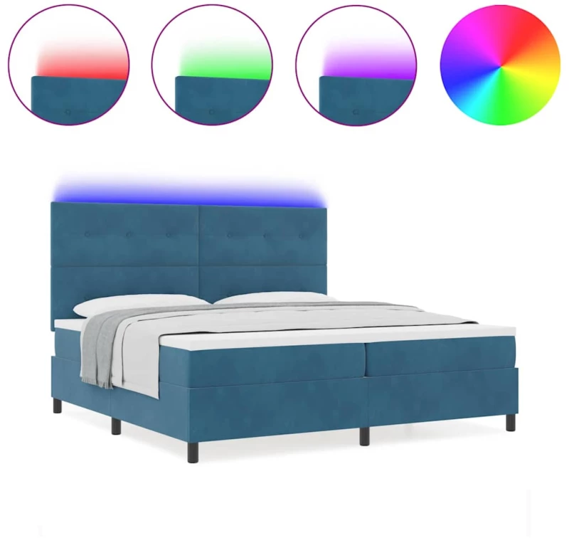 vidaXL Κρεβάτι με Στρώμα & LED Σκούρο Μπλε 200x200 εκ Βελούδο
