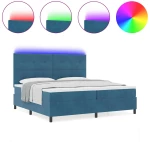vidaXL Κρεβάτι με Στρώμα & LED Σκούρο Μπλε 200x200 εκ Βελούδο