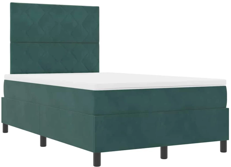 vidaXL Κρεβάτι Box Spring με Στρώμα & LED Σκούρο Πράσινο 120x200 εκ Βελούδο