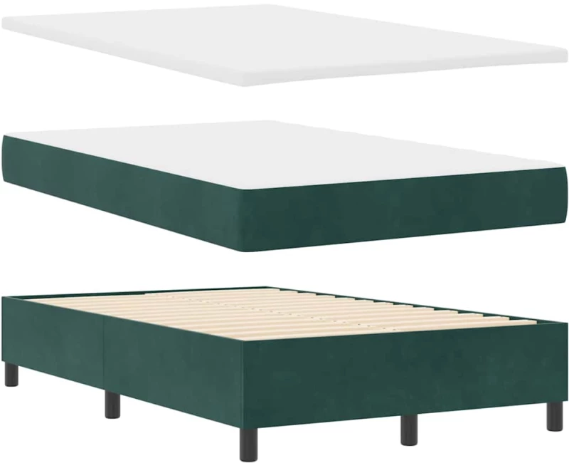 vidaXL Κρεβάτι Box Spring με Στρώμα & LED Σκούρο Πράσινο 120x200 εκ Βελούδο