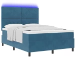 Κρεβάτι με Στρώμα & LED vidaXL Σκούρο Μπλε 140x190 εκ. Βελούδο