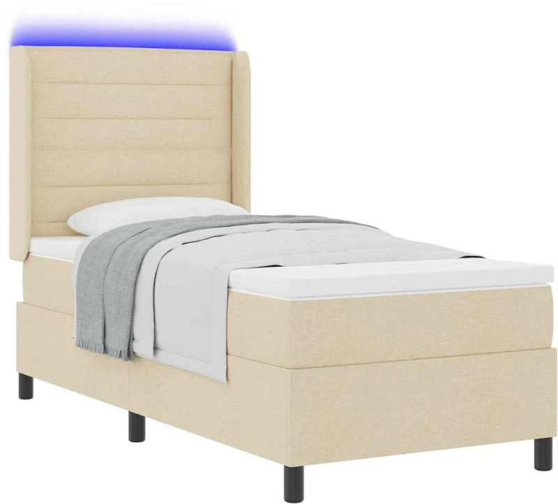 vidaXL Κρεβάτι με Στρώμα & LED σε Κρέμ, 90x200 εκ Ύφασμα