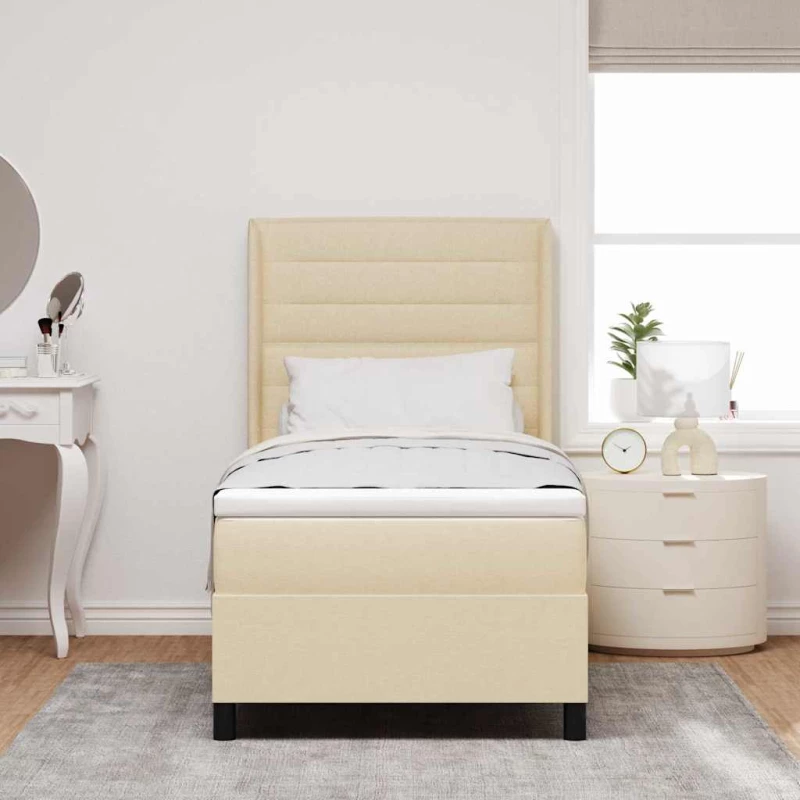 vidaXL Κρεβάτι με Στρώμα & LED σε Κρέμ, 90x200 εκ Ύφασμα