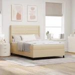 Κρεβάτι Box Spring με Στρώμα & LED Κρεμ 140x200 εκ. Ύφασμα