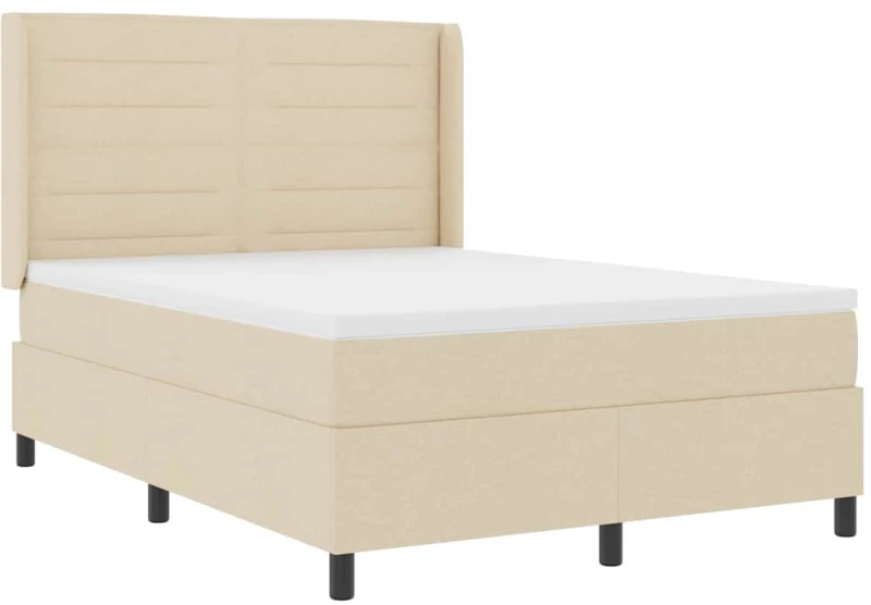 Κρεβάτι Box Spring με Στρώμα & LED Κρεμ 140x200 εκ. Ύφασμα