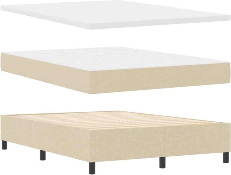 Κρεβάτι Box Spring με Στρώμα & LED Κρεμ 140x200 εκ. Ύφασμα